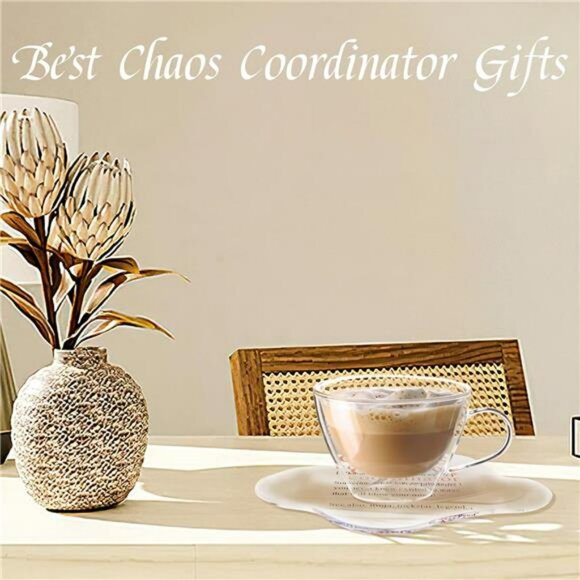 Funny Chaos Coordinator Acrylic Coaster Set Coffee Cup Desk Office Gift - Picture 4 of 8